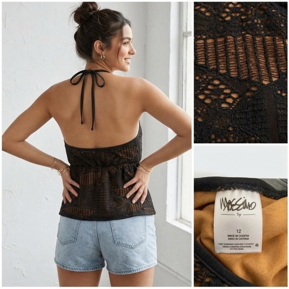 MOSSIMO SUPPLY CO. Black Sleeveless Halter Top with Bronze Print. Size L